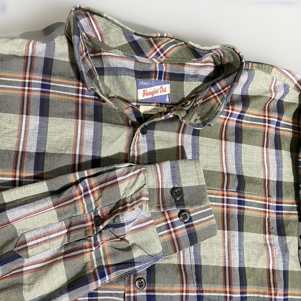 Johnnie-O Shirt Men's Large Hanging Out Plaid Casual Button Up Logo Colorful